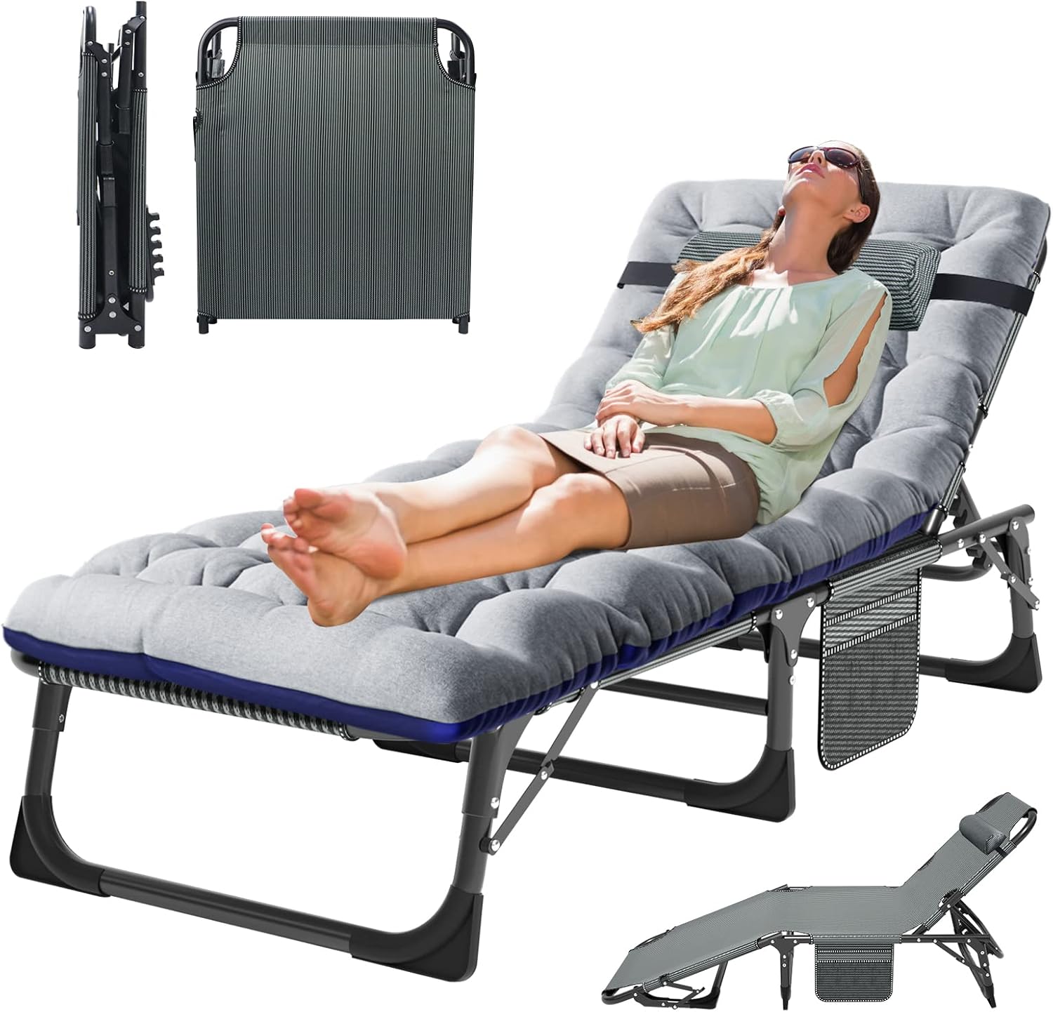 Heavy Duty Folding Lounger Bed Grey 200KG Recliner