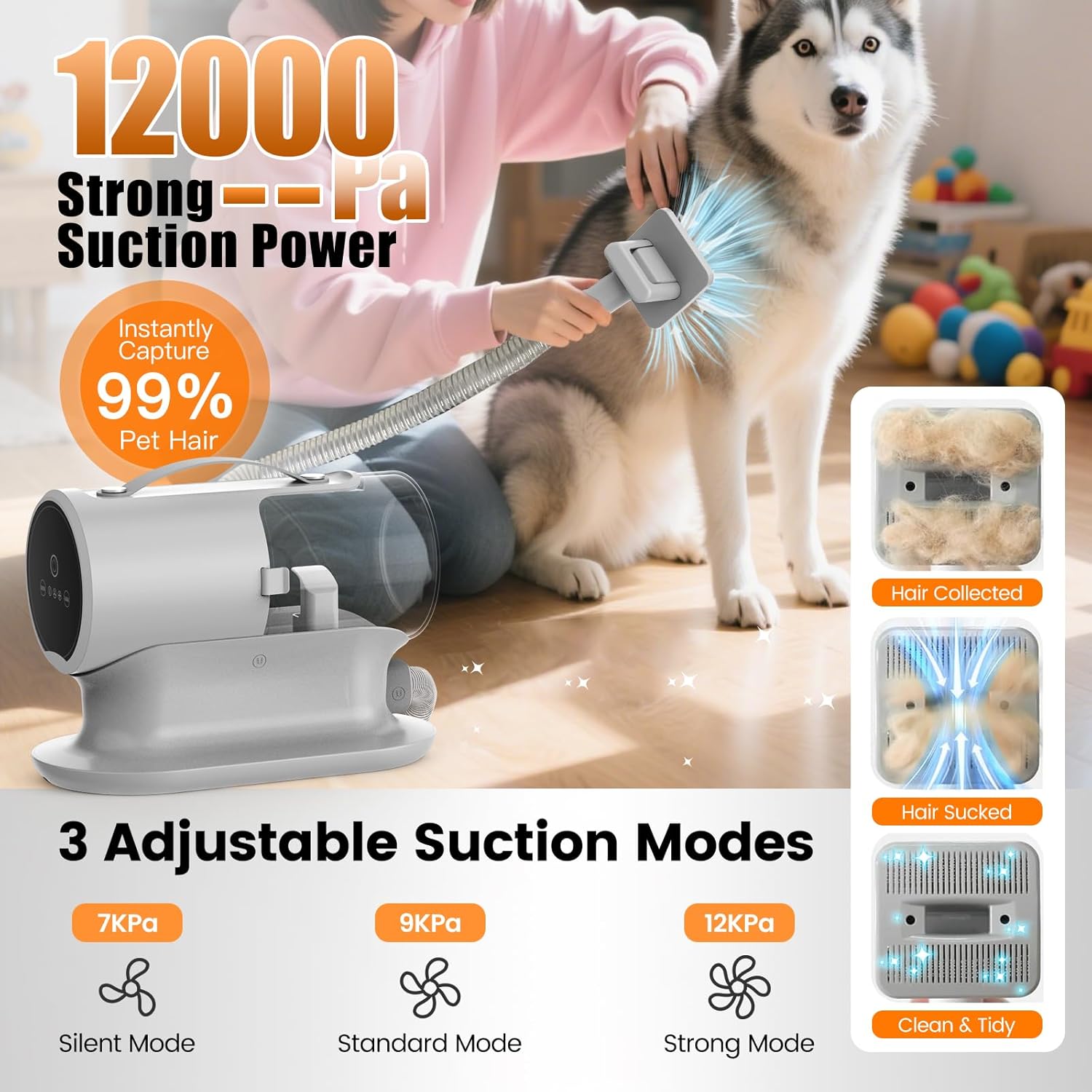 Dog Grooming Vacuum Kit 12000Pa 2L 8 Tool Low Noise