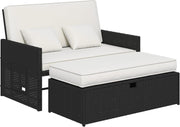 Double Rattan Daybed Sun Lounger Storage Cream White