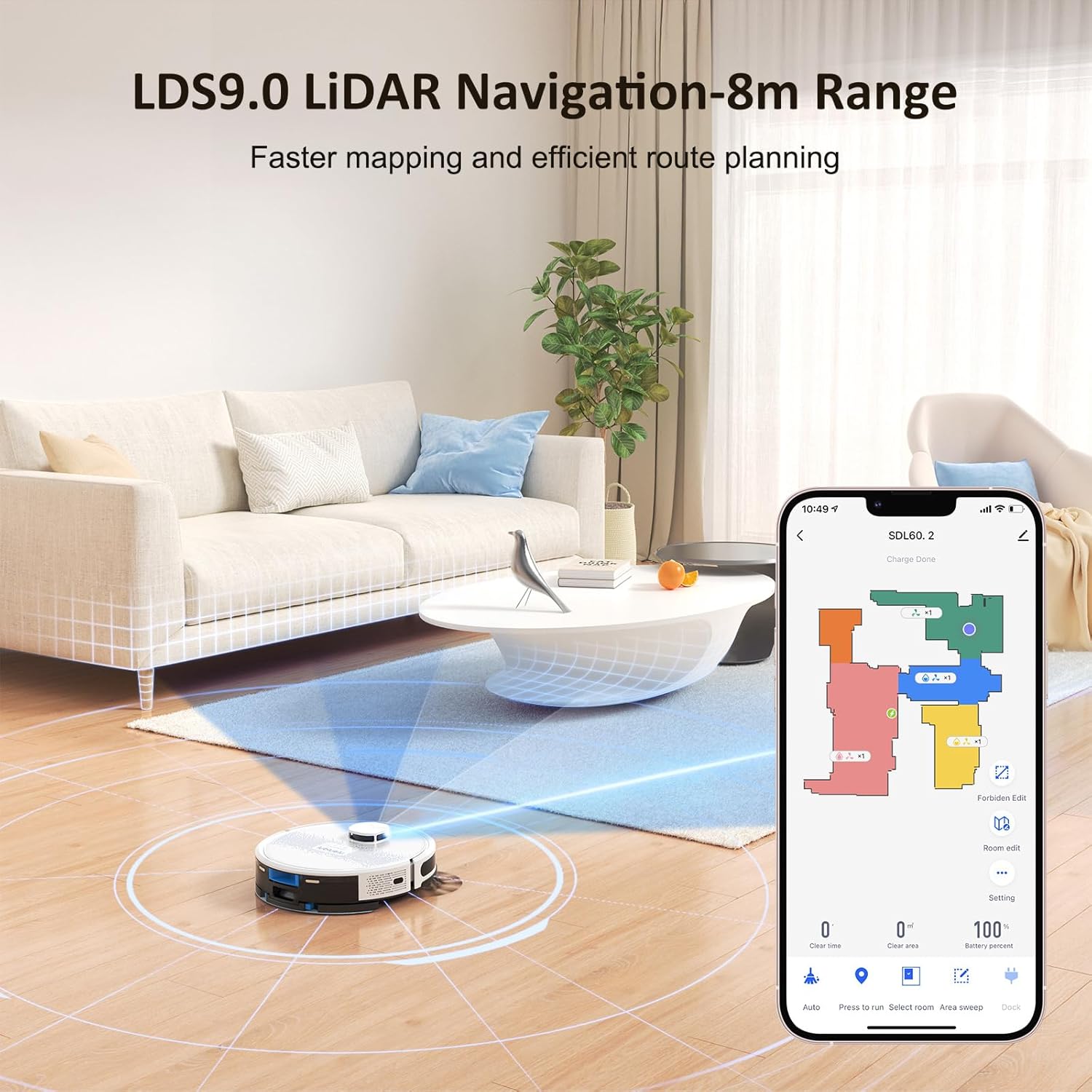 Robotic Vacuum Cleaner Mop 4000Pa Laser Mapping Smart App Control