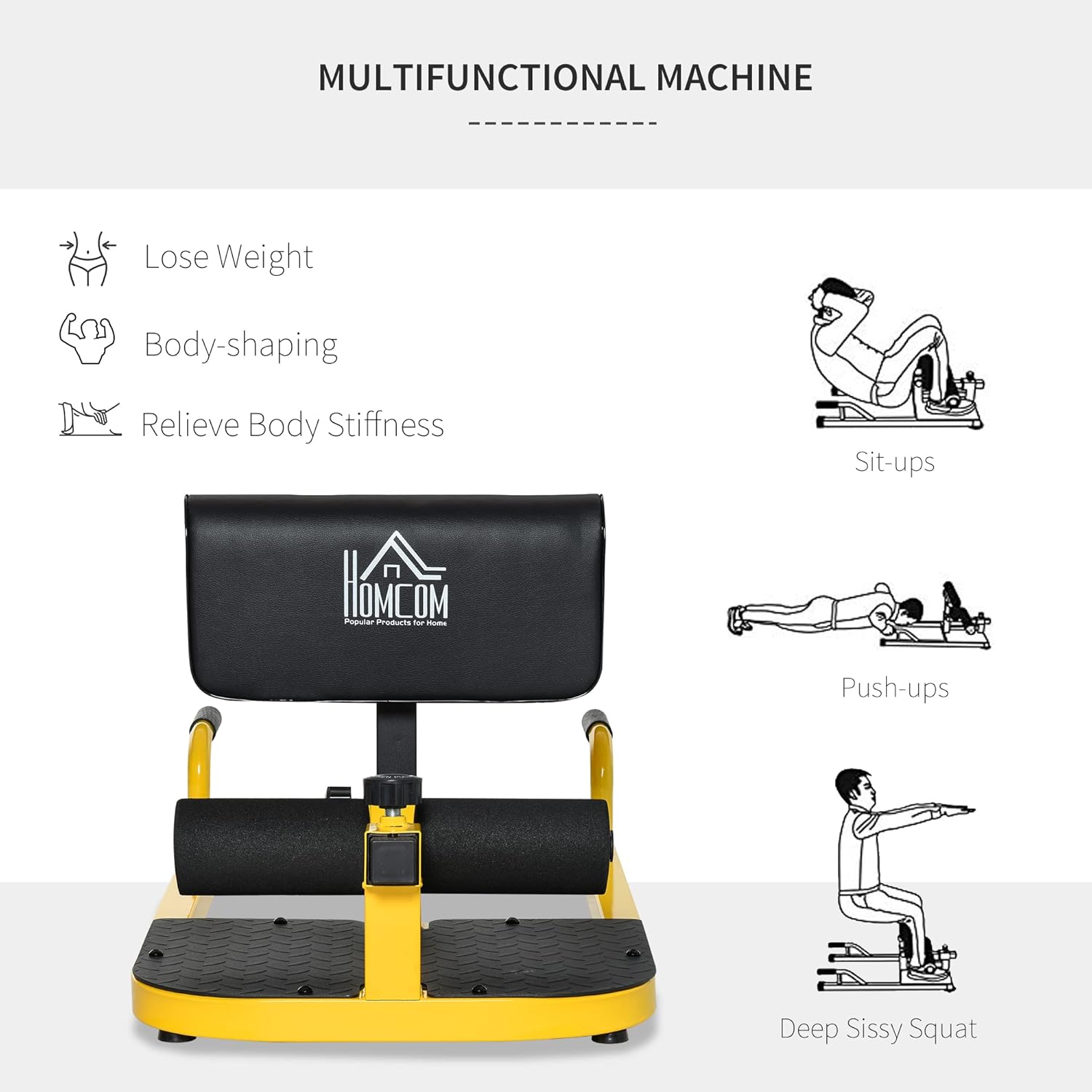 3-in-1 Squat Machine Hip Thrust Bench Push Up Stand Home Gym Trainer
