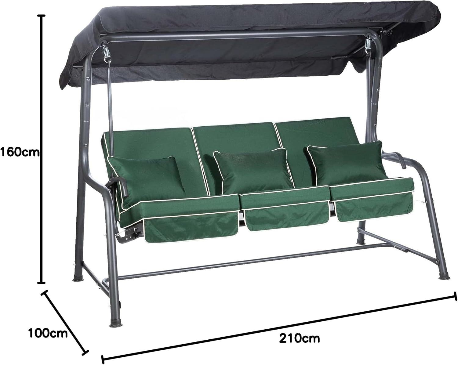 3 Seater Reclining Garden Swing Bed Green Canopy Cushions