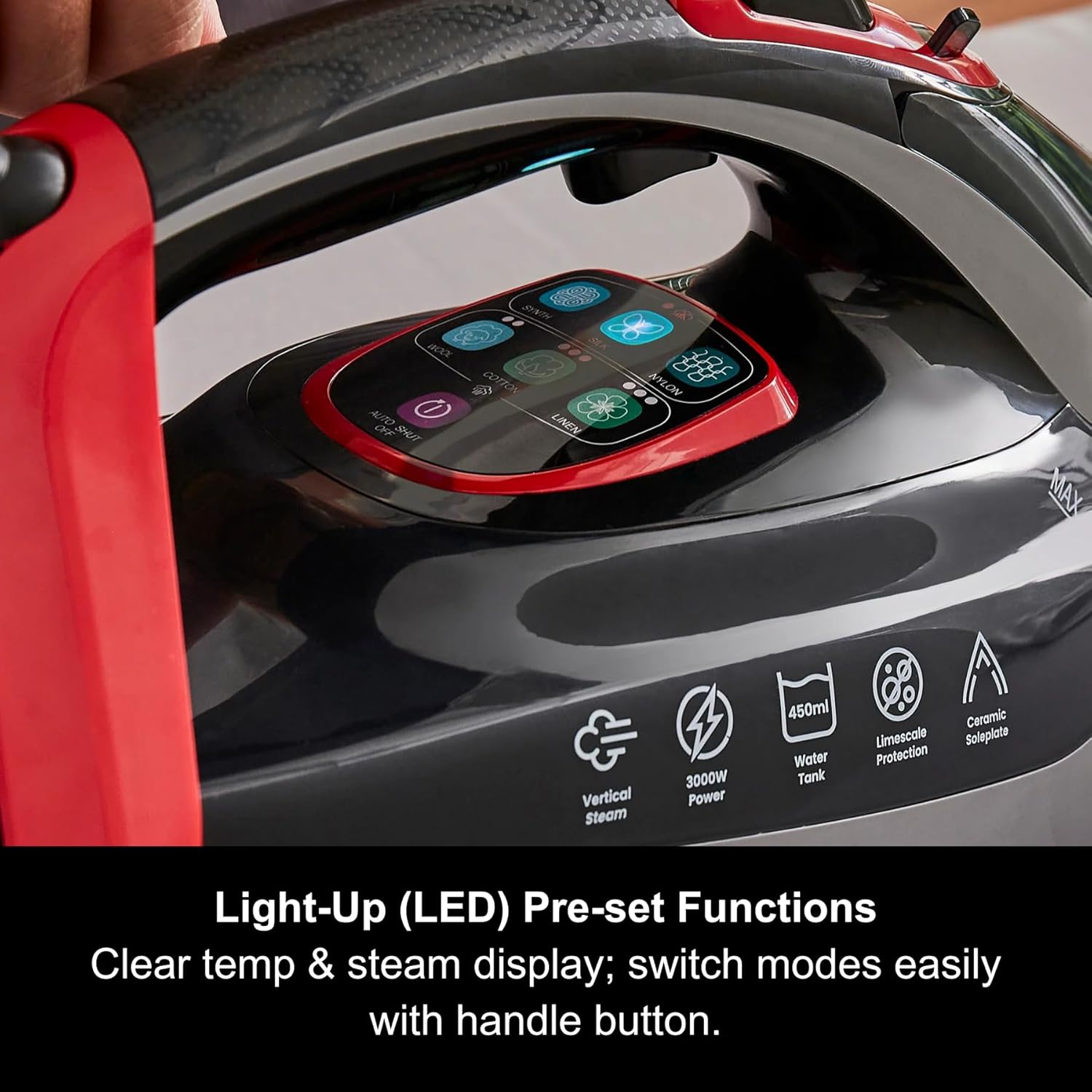 3000W Steam Iron LED Display Ceramic Soleplate 450ml Tank