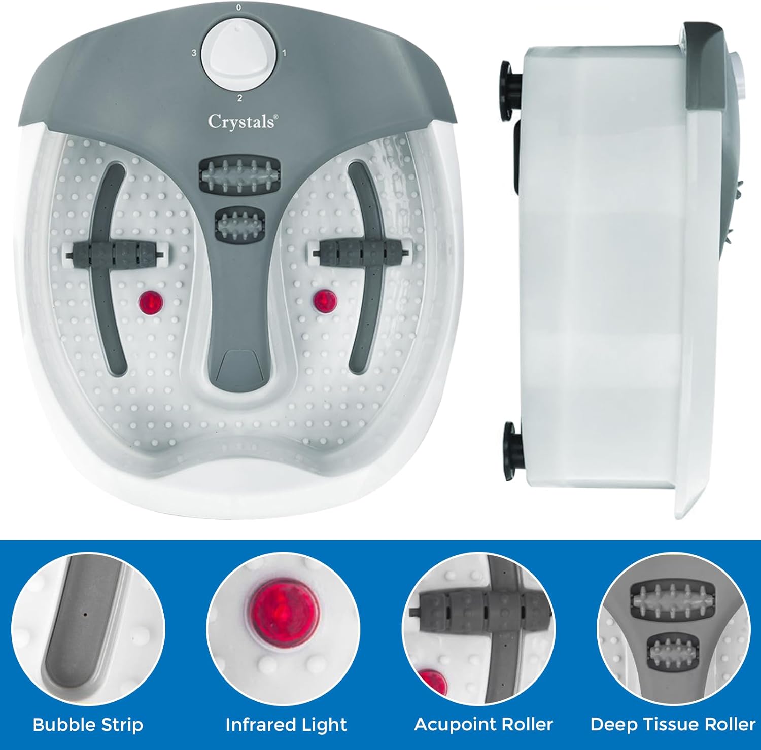 Foot Spa Massager Heat Bubble Vibration Pedicure Bath Rollers 80W