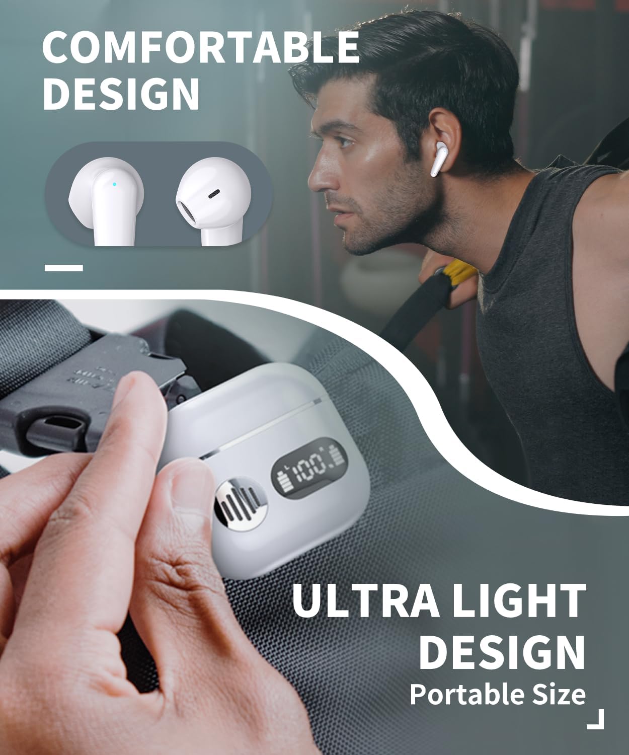Wireless Bluetooth Sport Earbuds ENC Mic 48H Battery LED Display