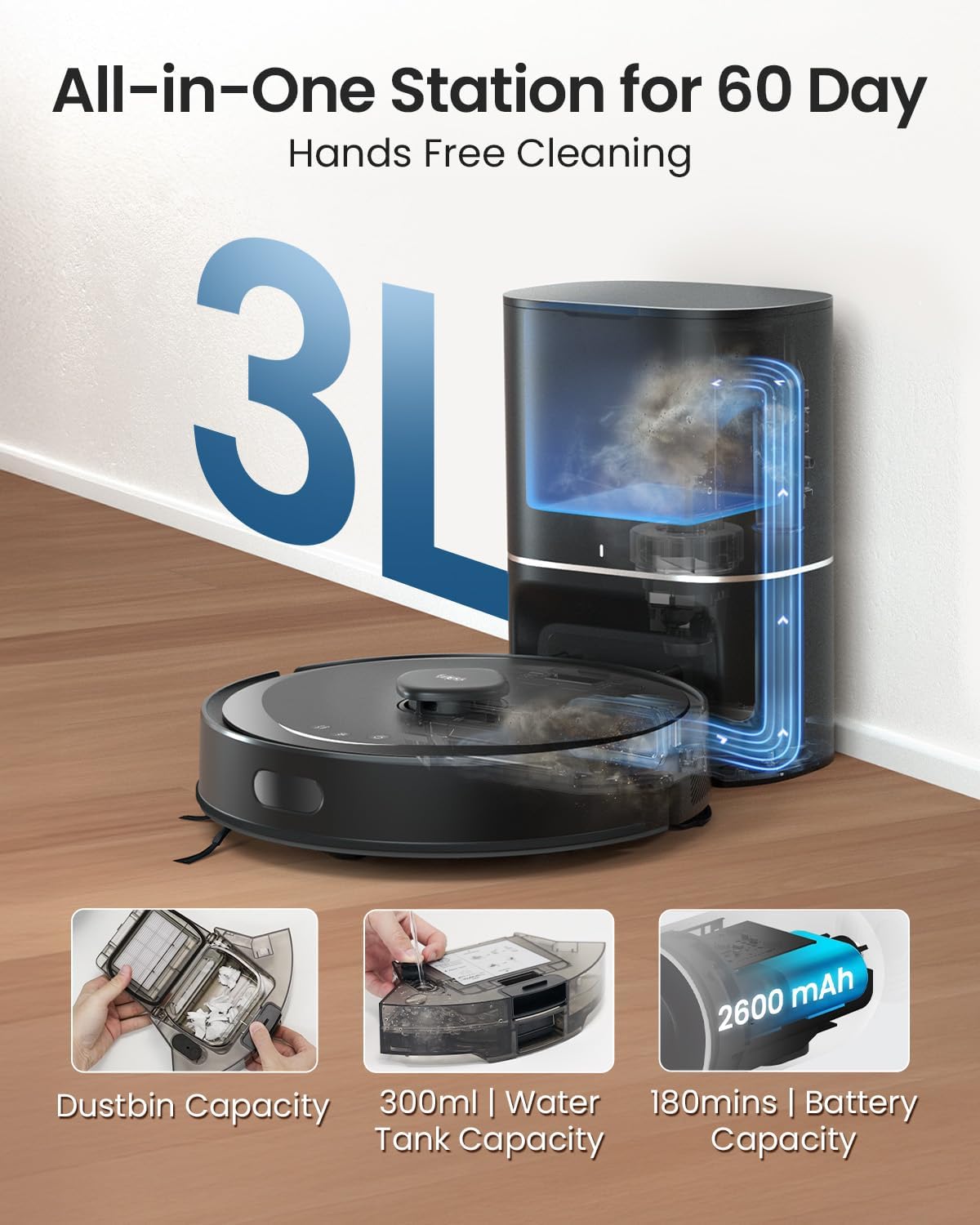 Robot Vacuum Mop Self Empty 5300Pa LiDAR Mapping WiFi Smart Clean