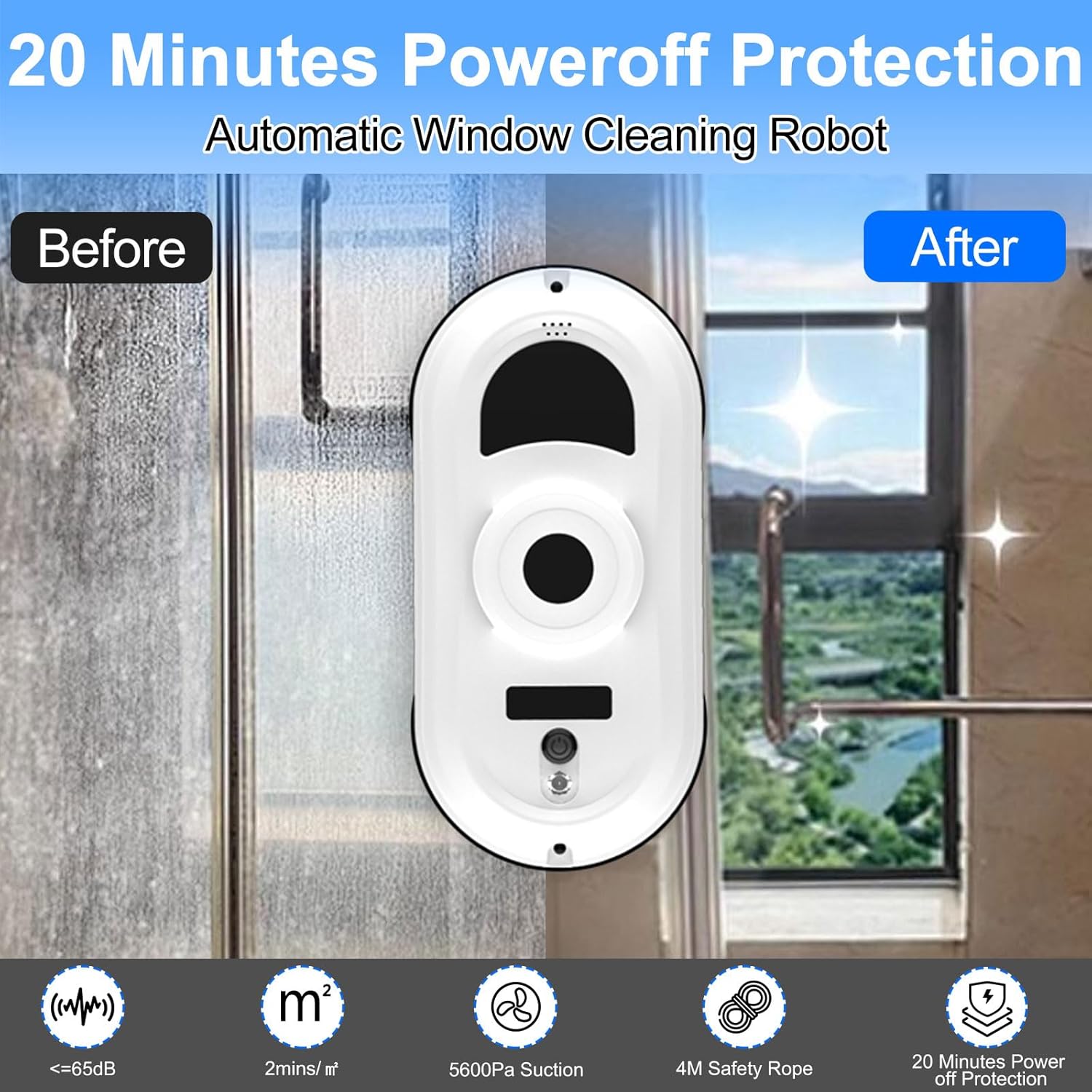 Window Cleaning Robot 5600Pa Smart Auto Cleaner AI Navigation 3 Modes