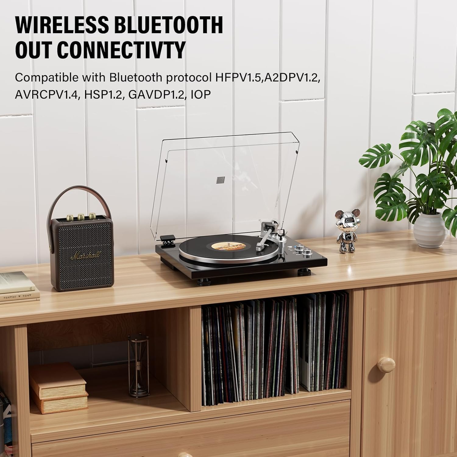 Belt-Drive Vinyl Turntable Bluetooth USB Magnetic Cartridge Adjustable
