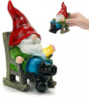 Solar Gnome Garden Statue LED Light Outdoor Coffee Cup Decor