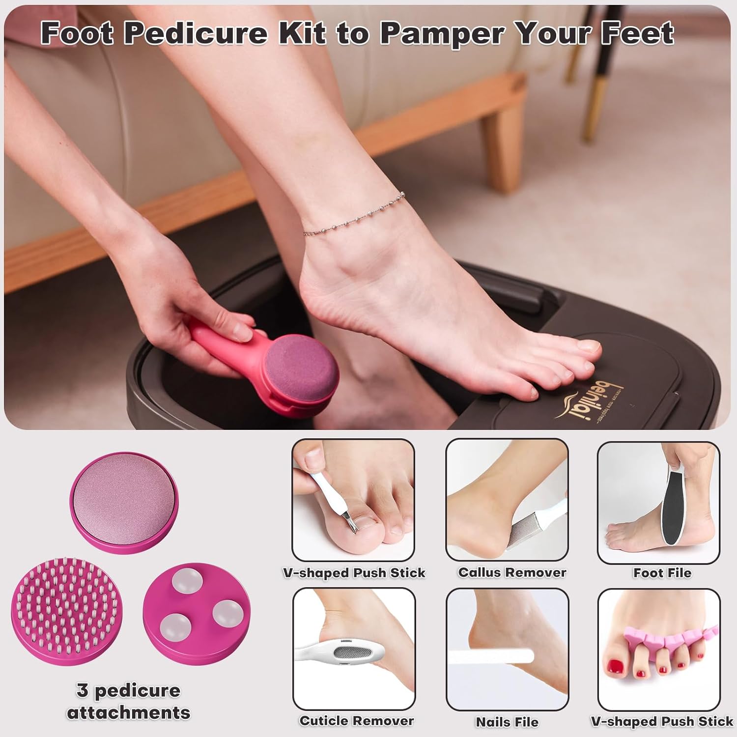 Collapsible Foot Spa Massager Remote Heat Bubble Pedicure Bath