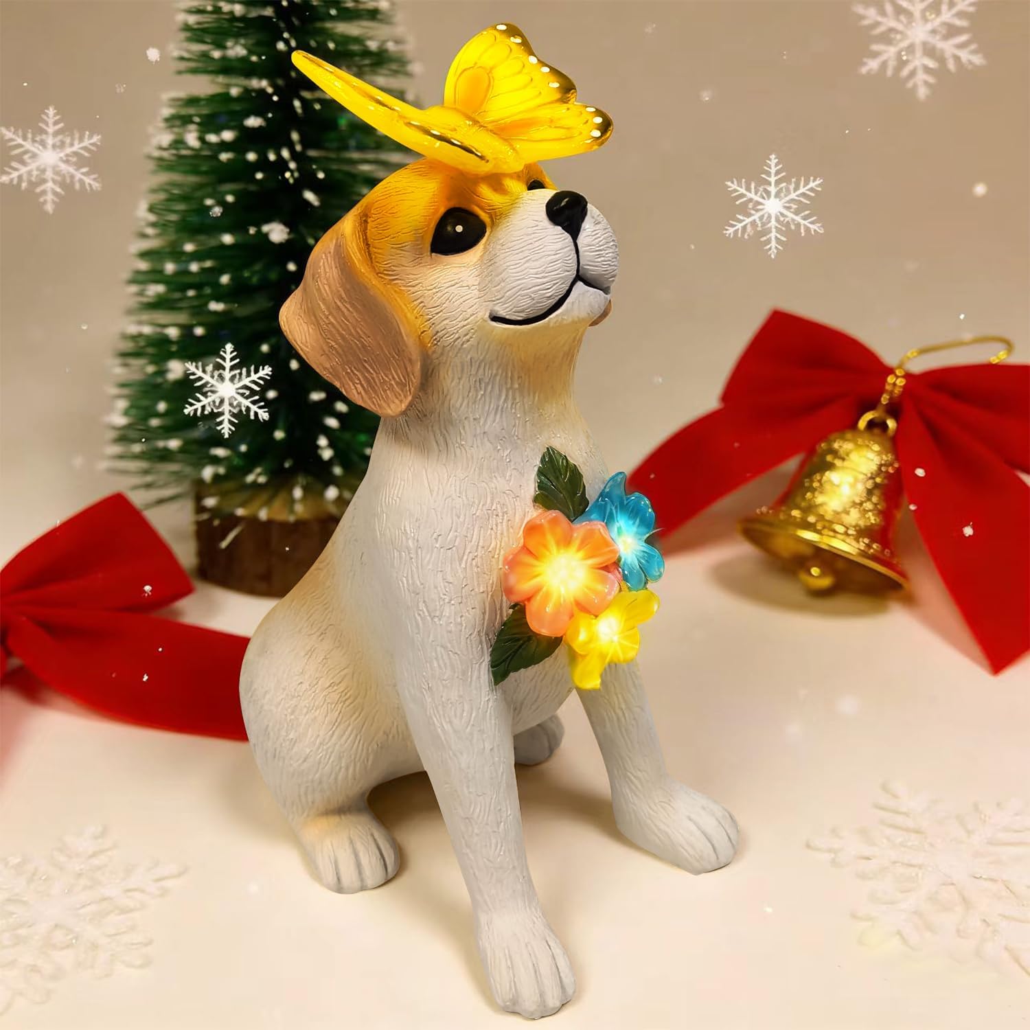 Solar Dog Garden Statue LED Lights Outdoor Resin Decor