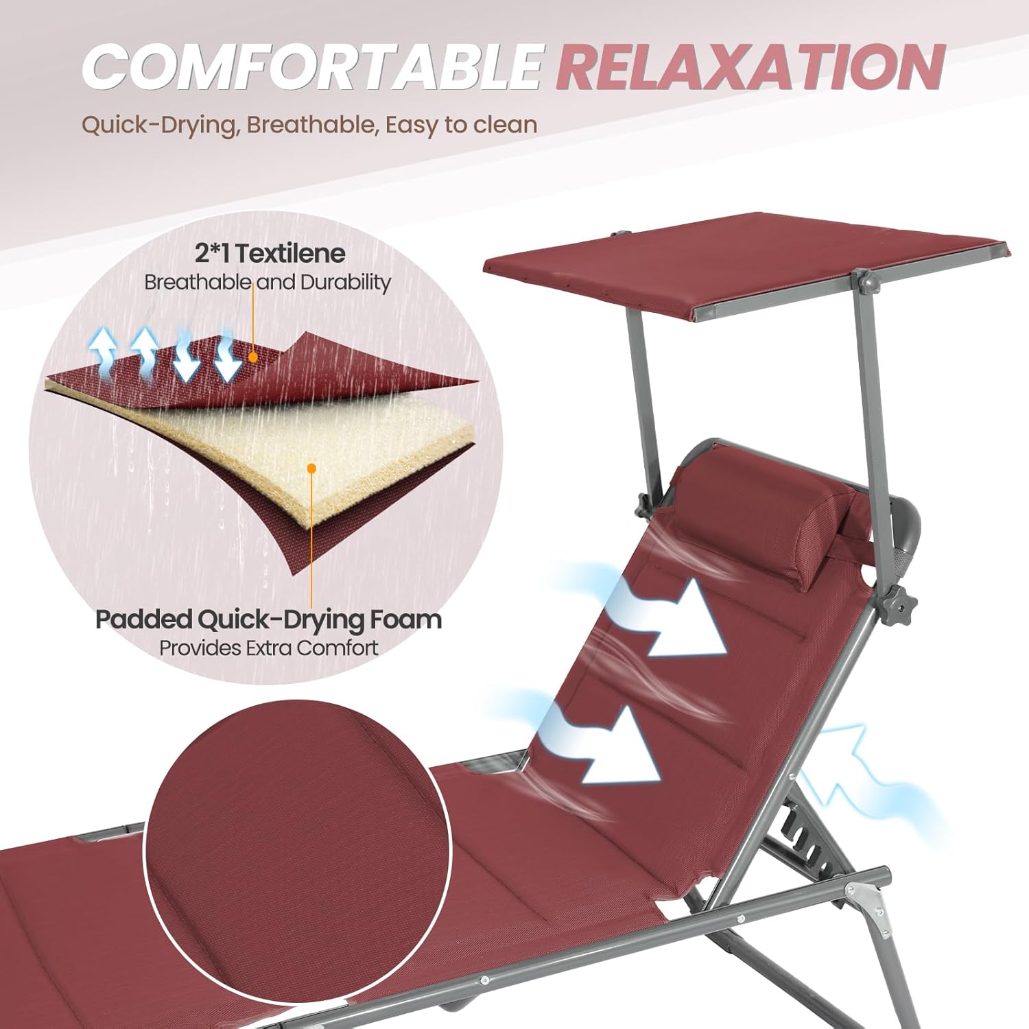 XXL Aluminium Sun Lounger with Sun Roof Adjustable Red 200x70