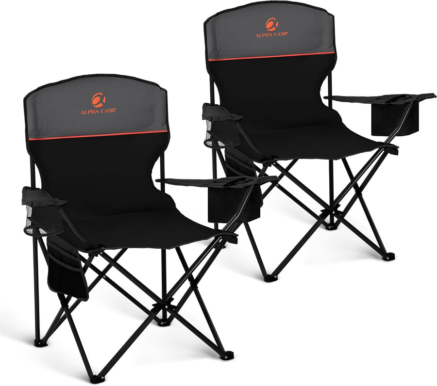 Set of 2 Folding Camping Chairs Cooler Bag Black