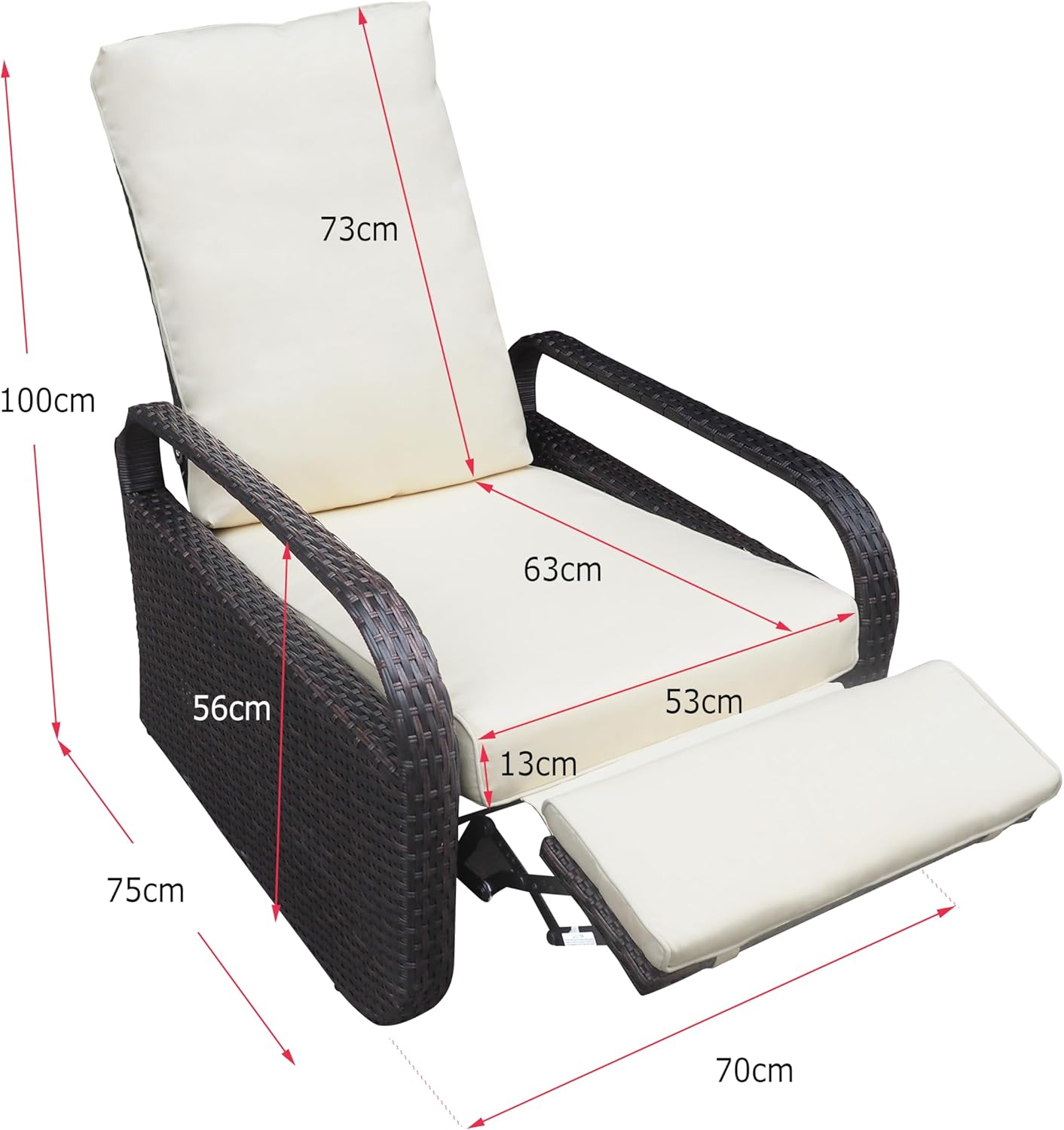 Brown Rattan Garden Recliner Chair Beige Cushion