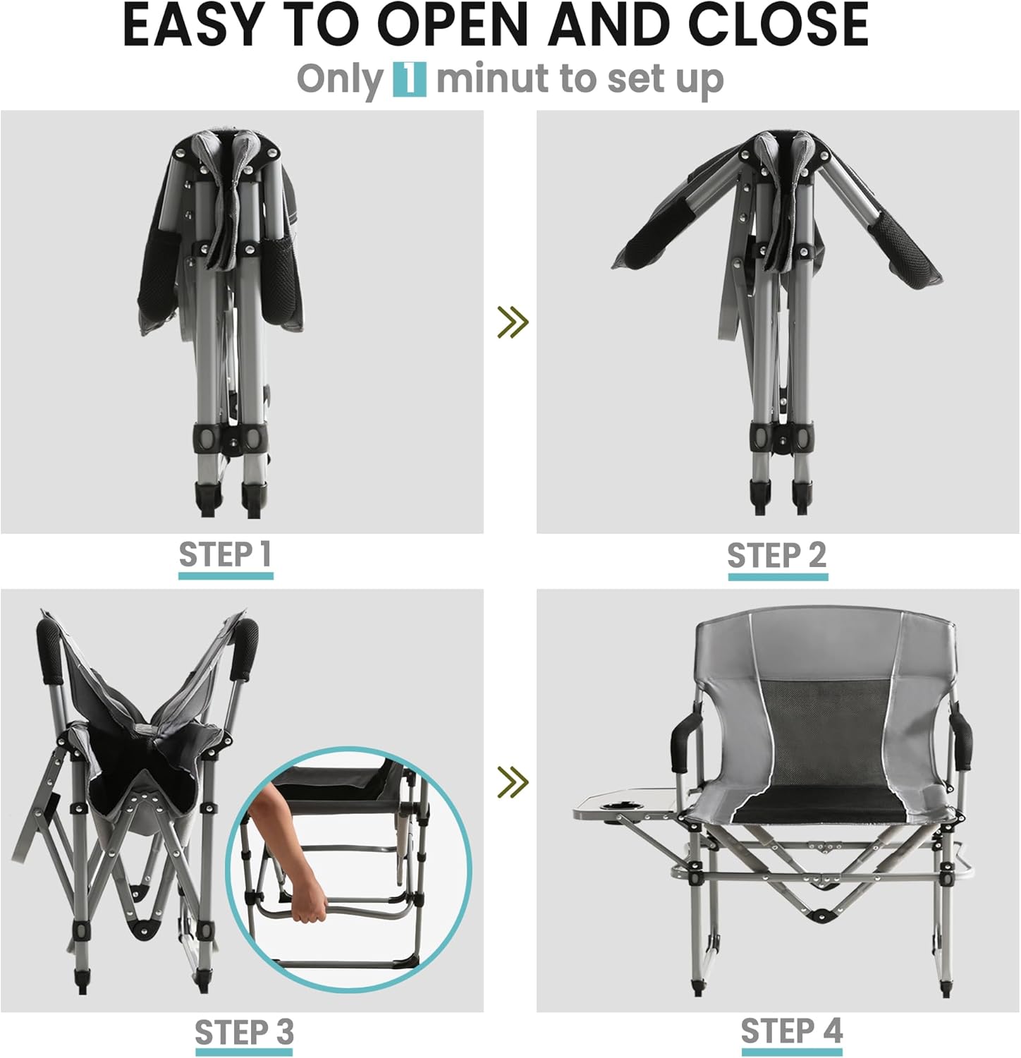 Oversized Directors Camping Chair with Side Table Grey