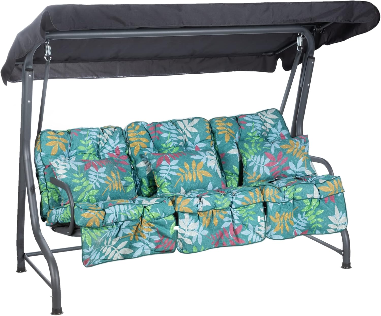Outdoor 3 Seater Swing Bench Leaf Green Canopy Cushions 250kg
