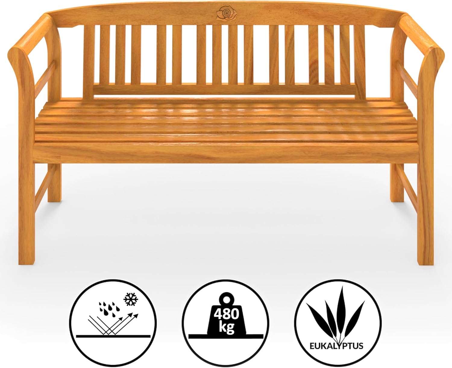 3 Seater Wooden Garden Bench 158cm Eucalyptus Outdoor Patio Seat