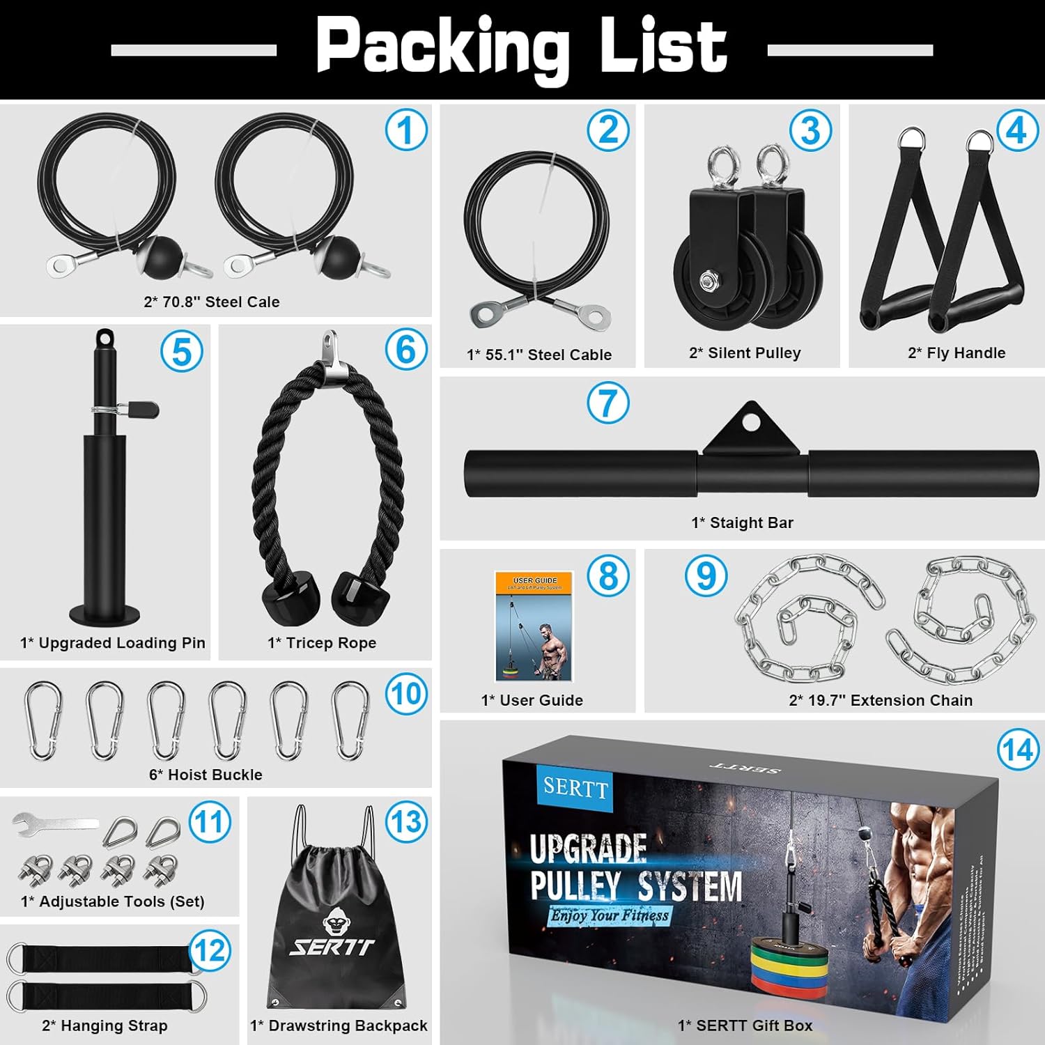 Home Gym Cable Pulley System LAT Pulldown Arm Workout Kit