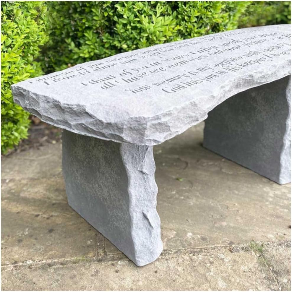Memorial Garden Bench Cast Stone Engraved Outdoor Seat