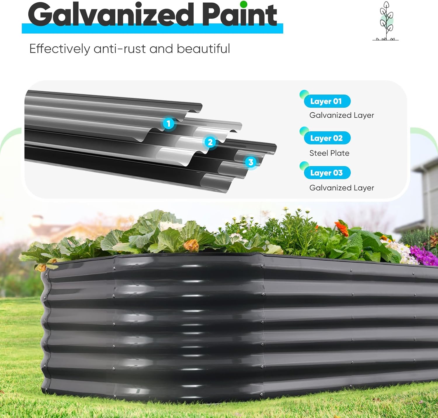 Oval Galvanized Raised Garden Bed 180x90cm Steel