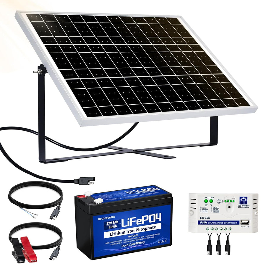 25W 12V Solar Panel Kit 8Ah Battery 10A Controller