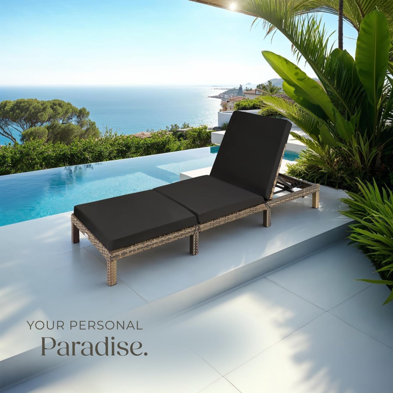 Luxury Rattan Sun Lounger 6 Position Cushion Natural