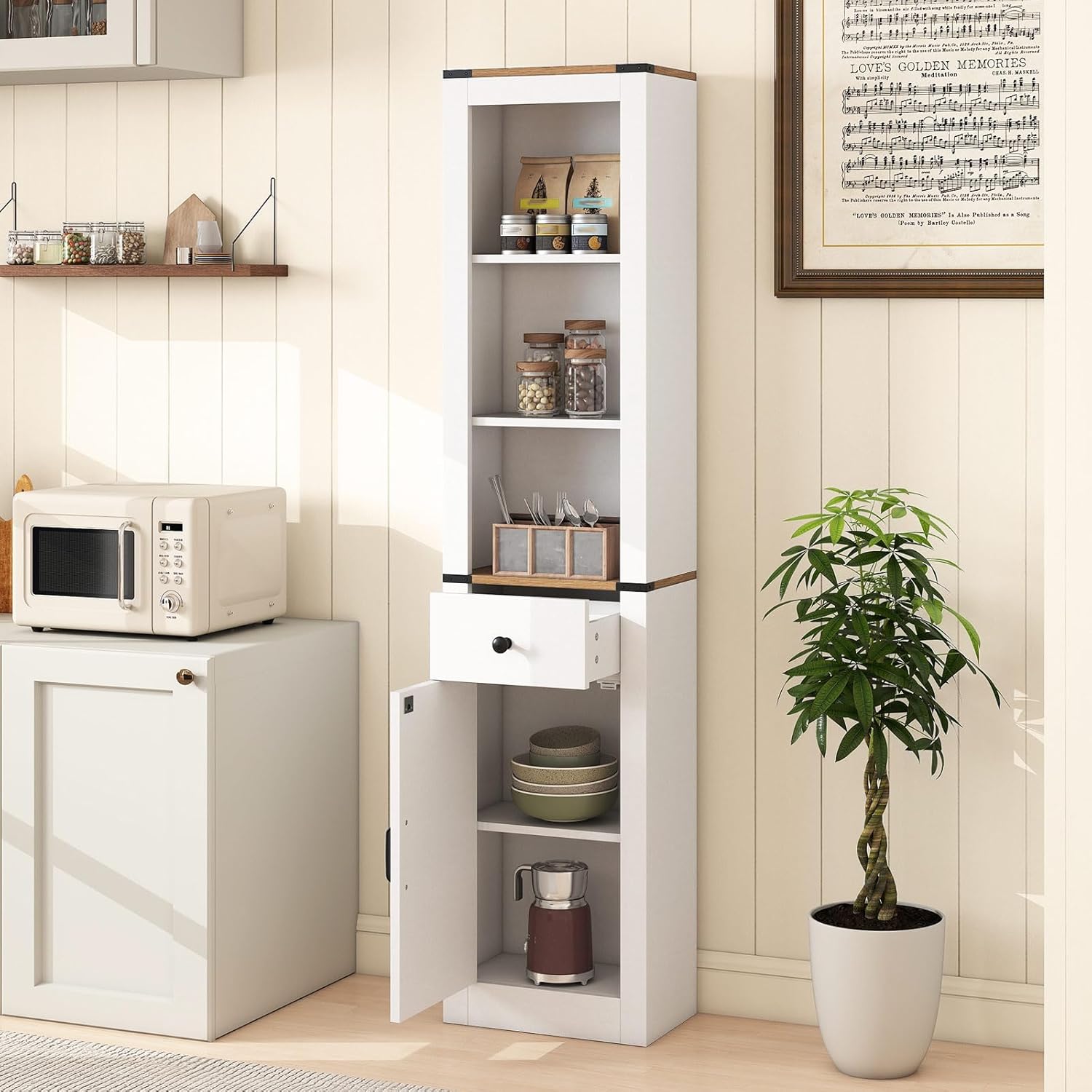 Farmhouse Slim Bathroom Tall Cabinet Barn Door Drawer Shelf Unit
