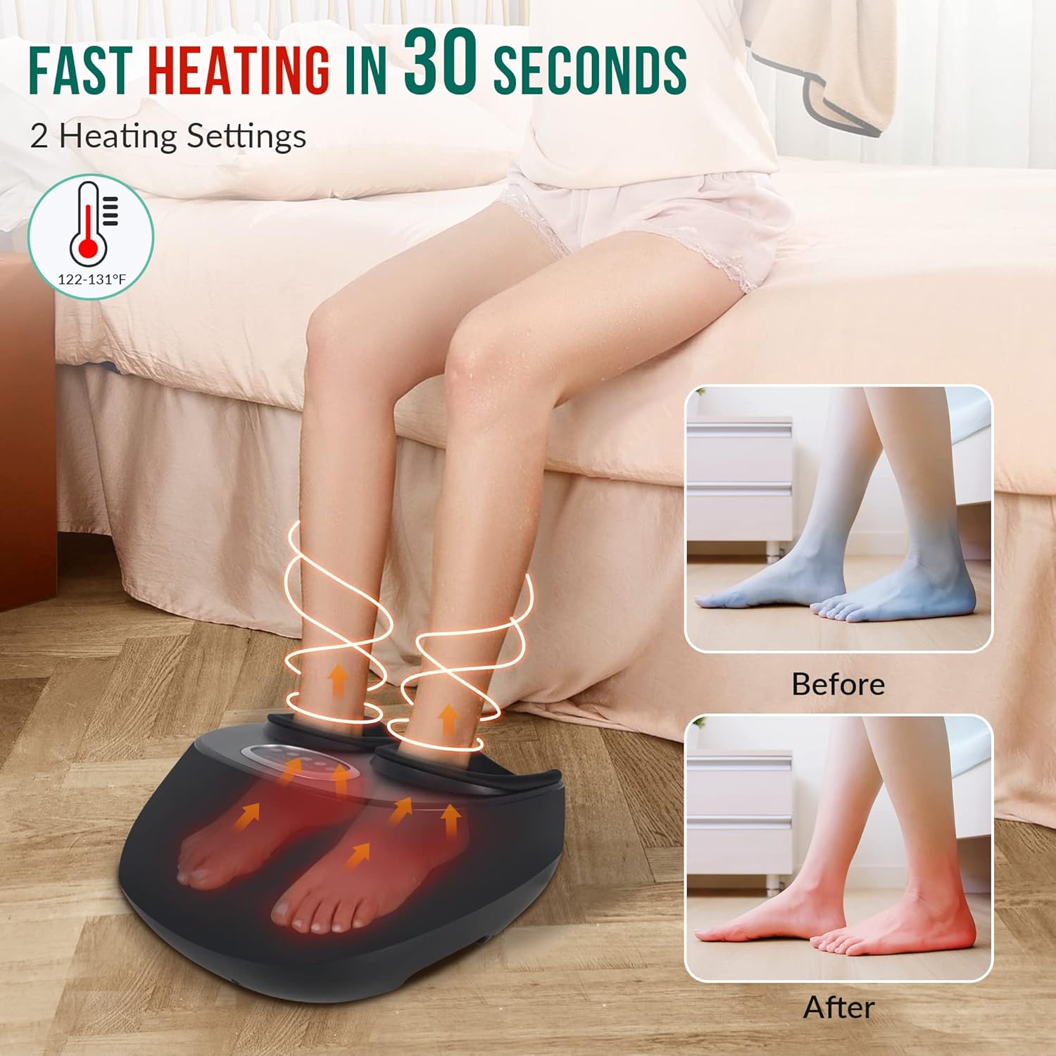 Shiatsu Foot Massager Heat Compression Vibration Deep Kneading Pain