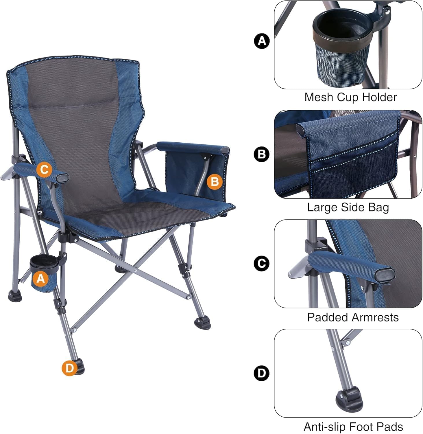Oversized Folding Camping Chair 200kg Heavy Duty Blue