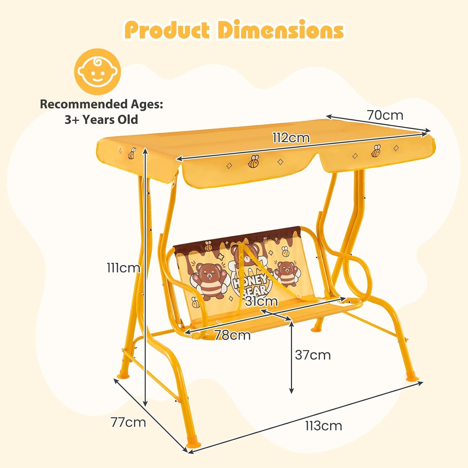 Kids 2 Seat Swing Chair Orange Canopy Safety Belts