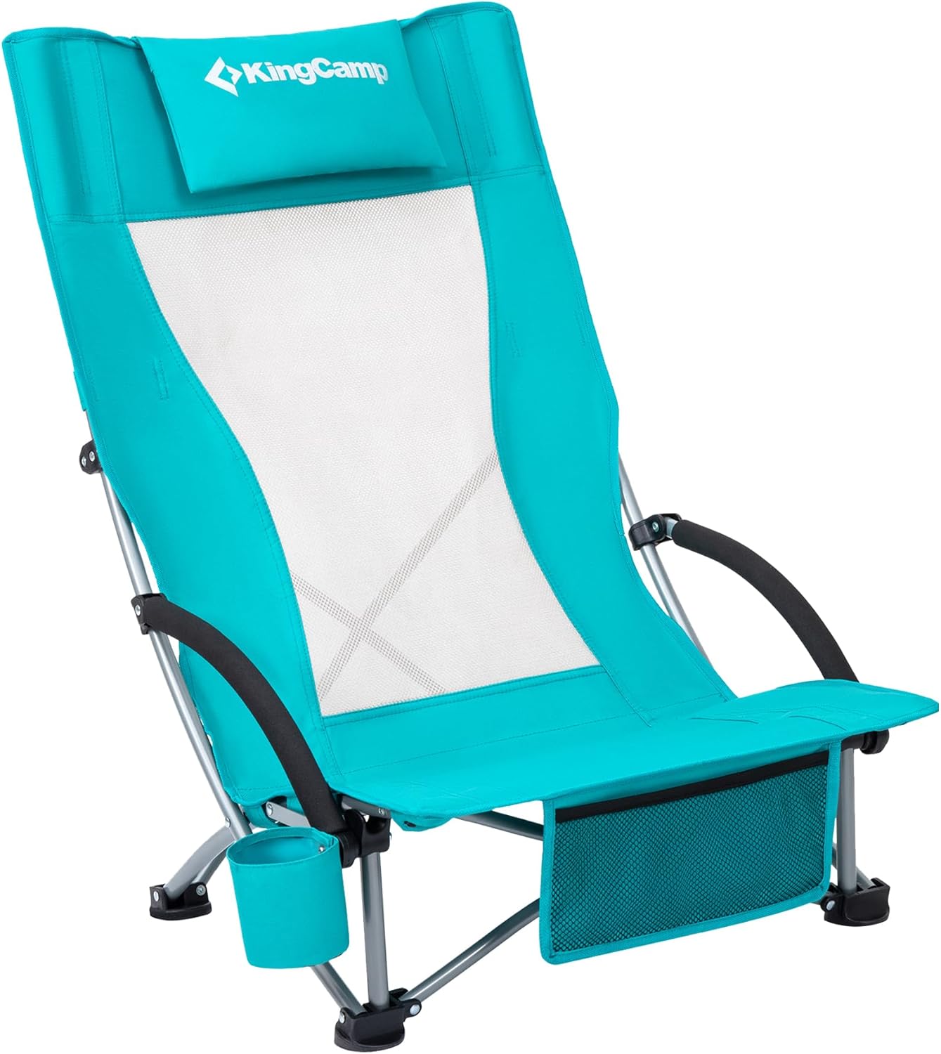 Low Folding Beach Chair Heavy Duty Portable Mesh Camping Chair Cyan