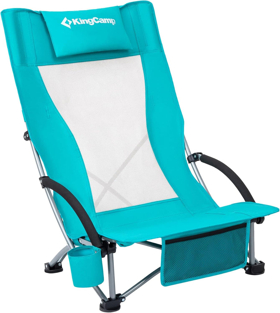 Low Folding Beach Chair Heavy Duty Portable Mesh Camping Chair Cyan