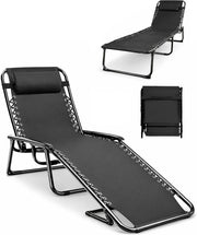 Foldable Recliner Sun Lounger Charcoal Black Lightweight