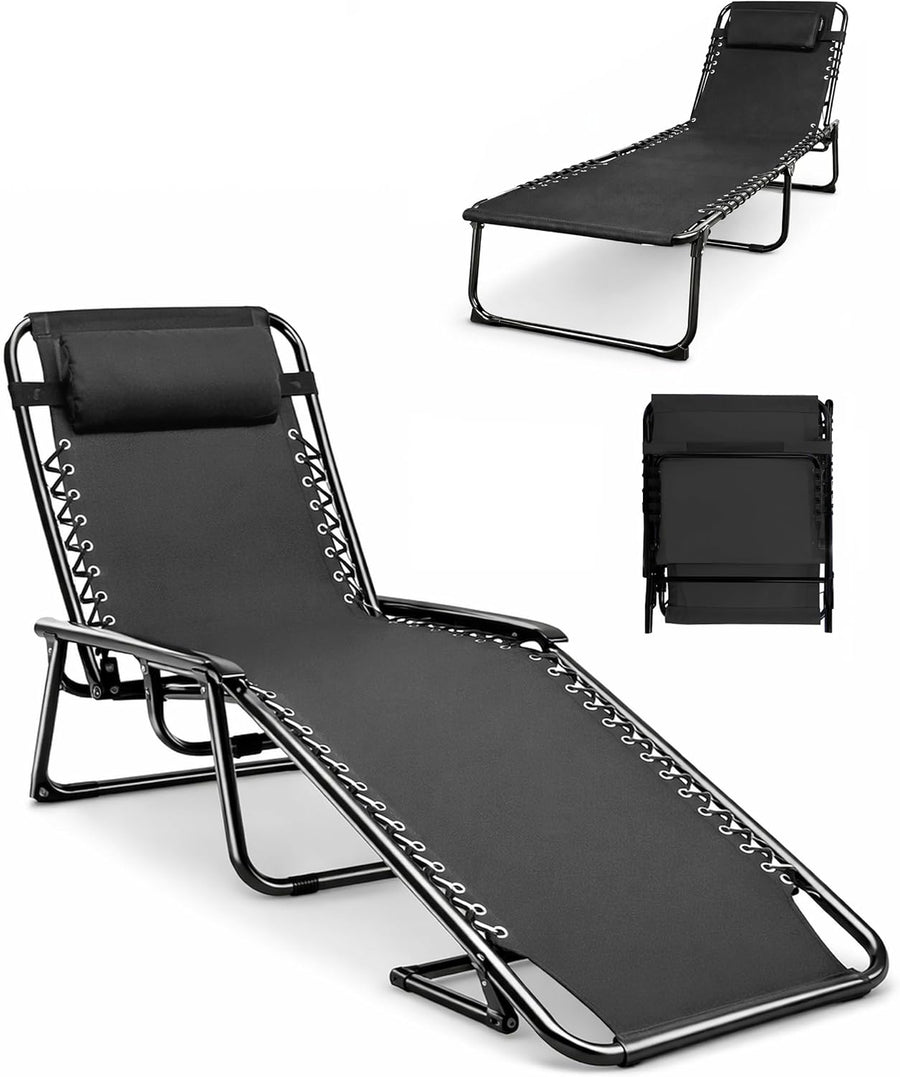 Foldable Recliner Sun Lounger Charcoal Black Lightweight