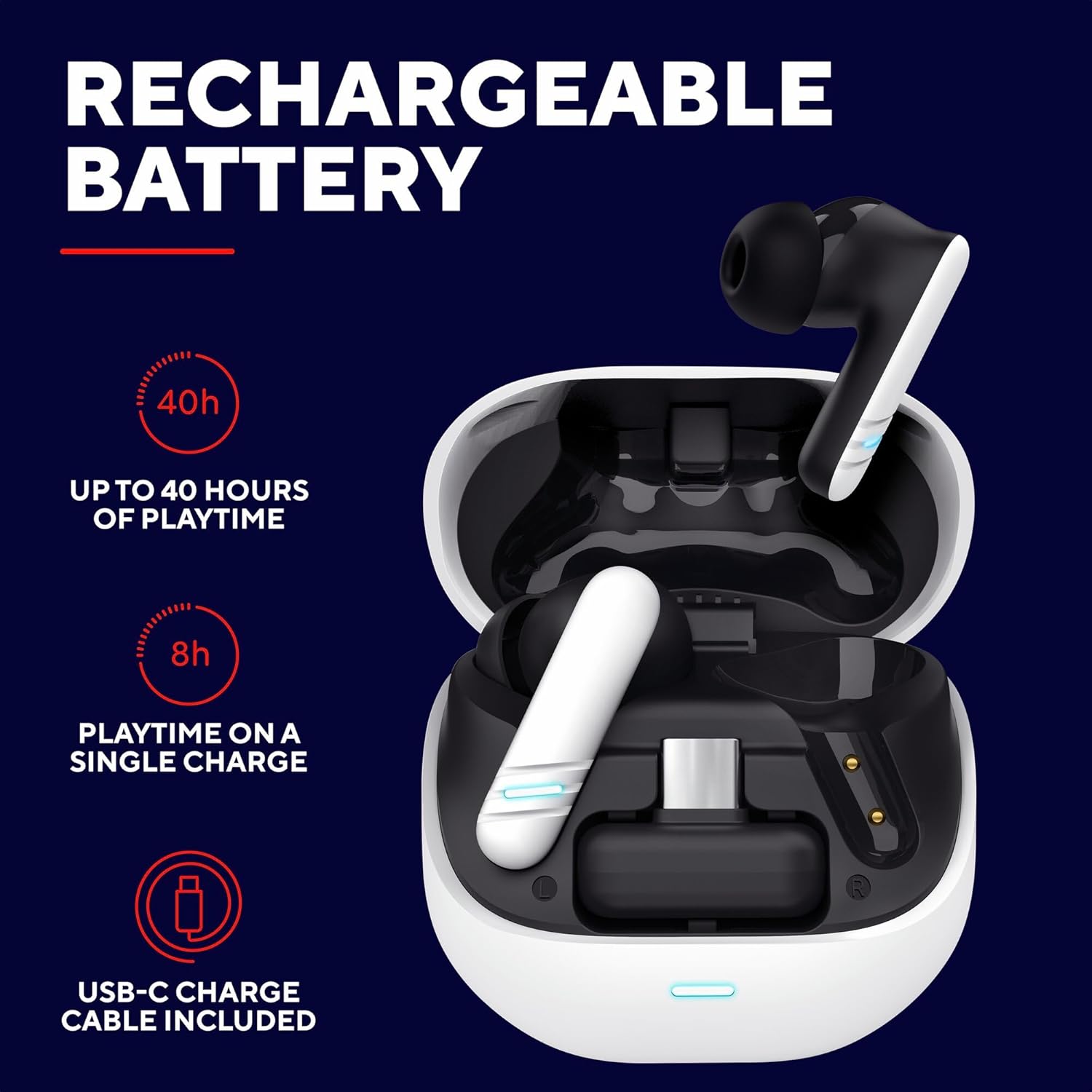 Wireless Gaming Earbuds Low Latency ENC Mic 40H Battery USB C