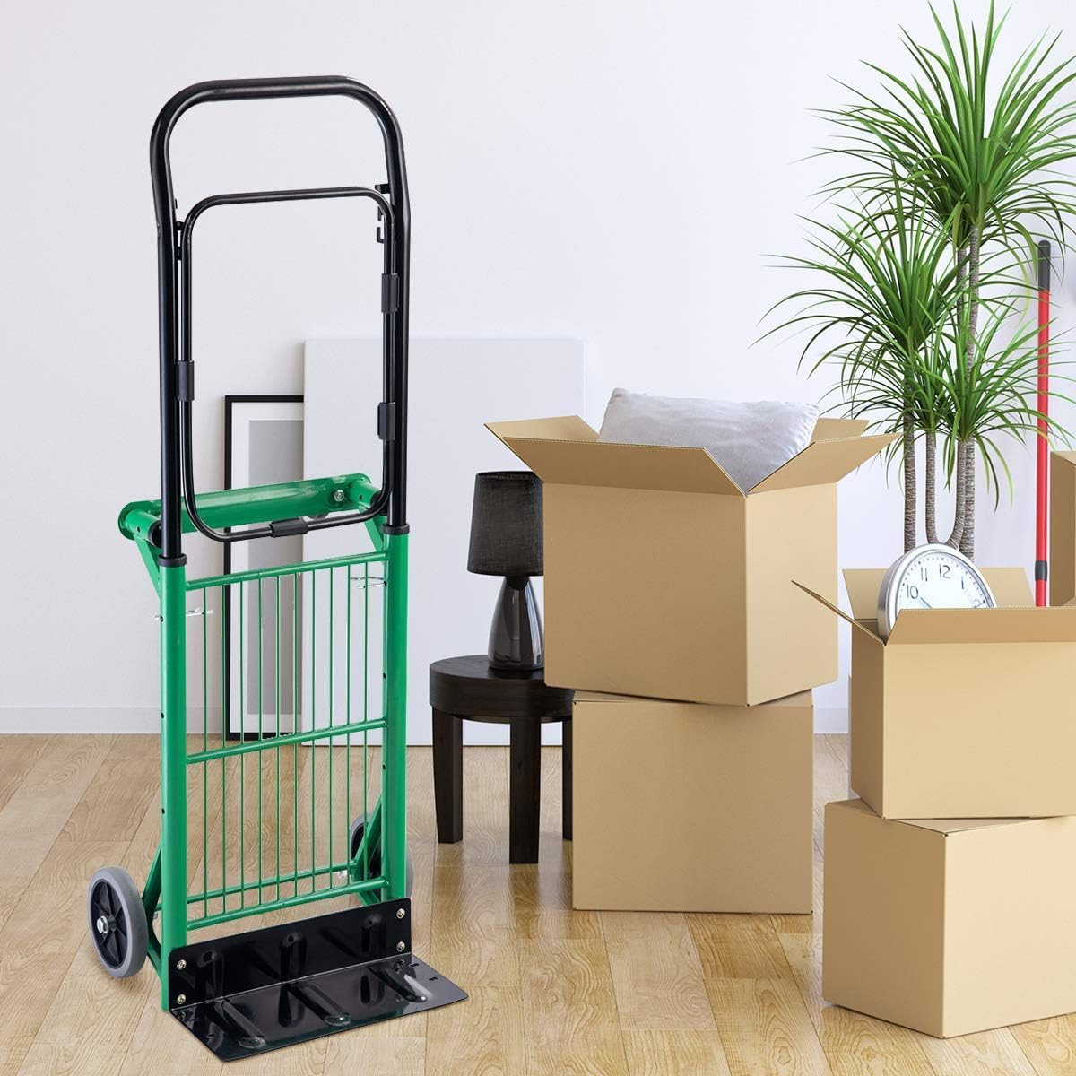 90KG Folding Hand Truck Trolley Adjustable Height 4 Wheel Cart