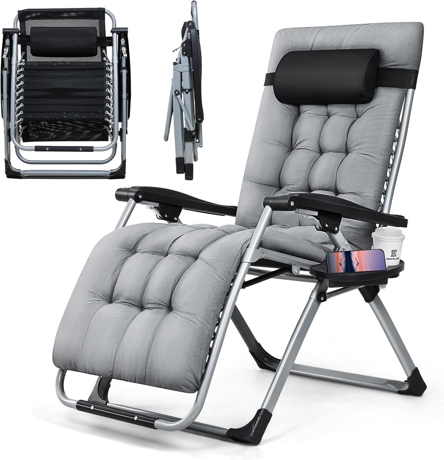 Zero Gravity Recliner Chair Wide Folding Sun Lounger Grey