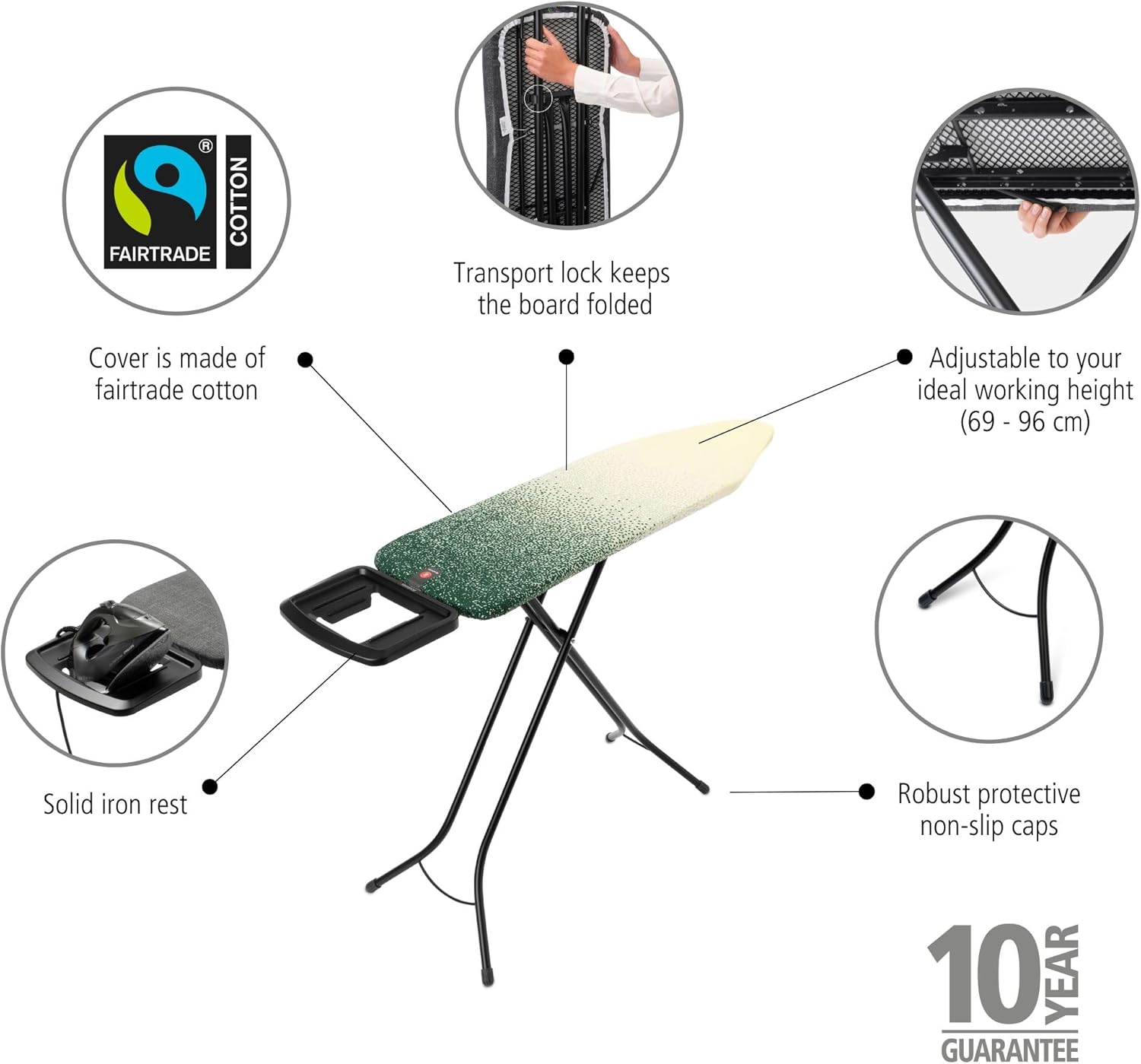 Adjustable Ironing Board with Steam Iron Rest Foldable 124 x 38 cm