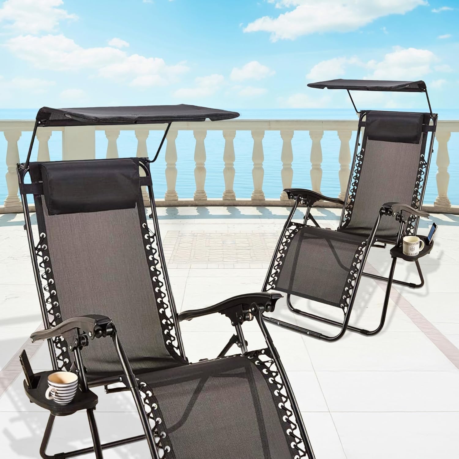 Set of 2 Zero Gravity Sun Lounger Chairs Black