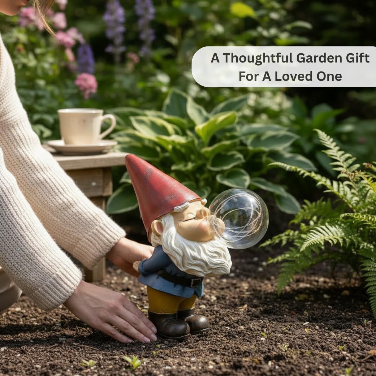 Solar Garden Gnome Light Bubble Blowing Resin Outdoor Decor