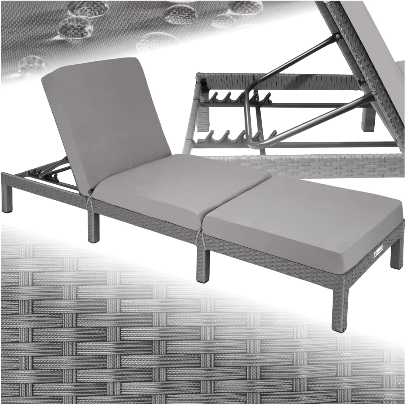 Luxury Rattan Sun Lounger 6 Position Cushion Grey