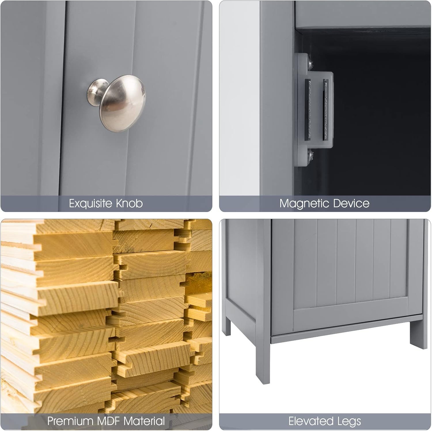 Tall Bathroom Storage Cabinet Shelf Cupboard Grey