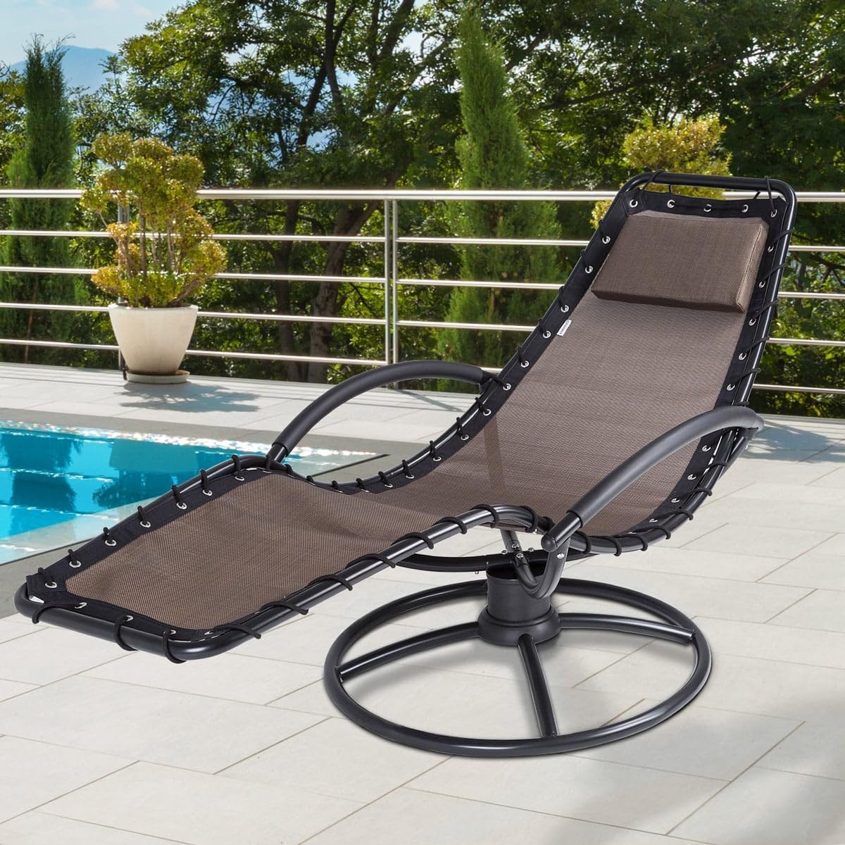 Swivel Relaxation Lounger Swing Chair with Cushion Mocha