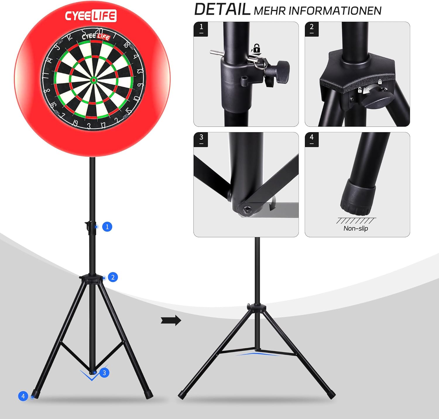Dart Board Stand Tripod Adjustable Portable Free Standing