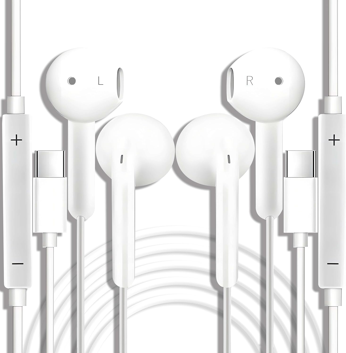 USB C Wired Earbuds In Ear Headphones Mic Volume Control 2 Pack