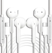 USB C Wired Earbuds In Ear Headphones Mic Volume Control 2 Pack