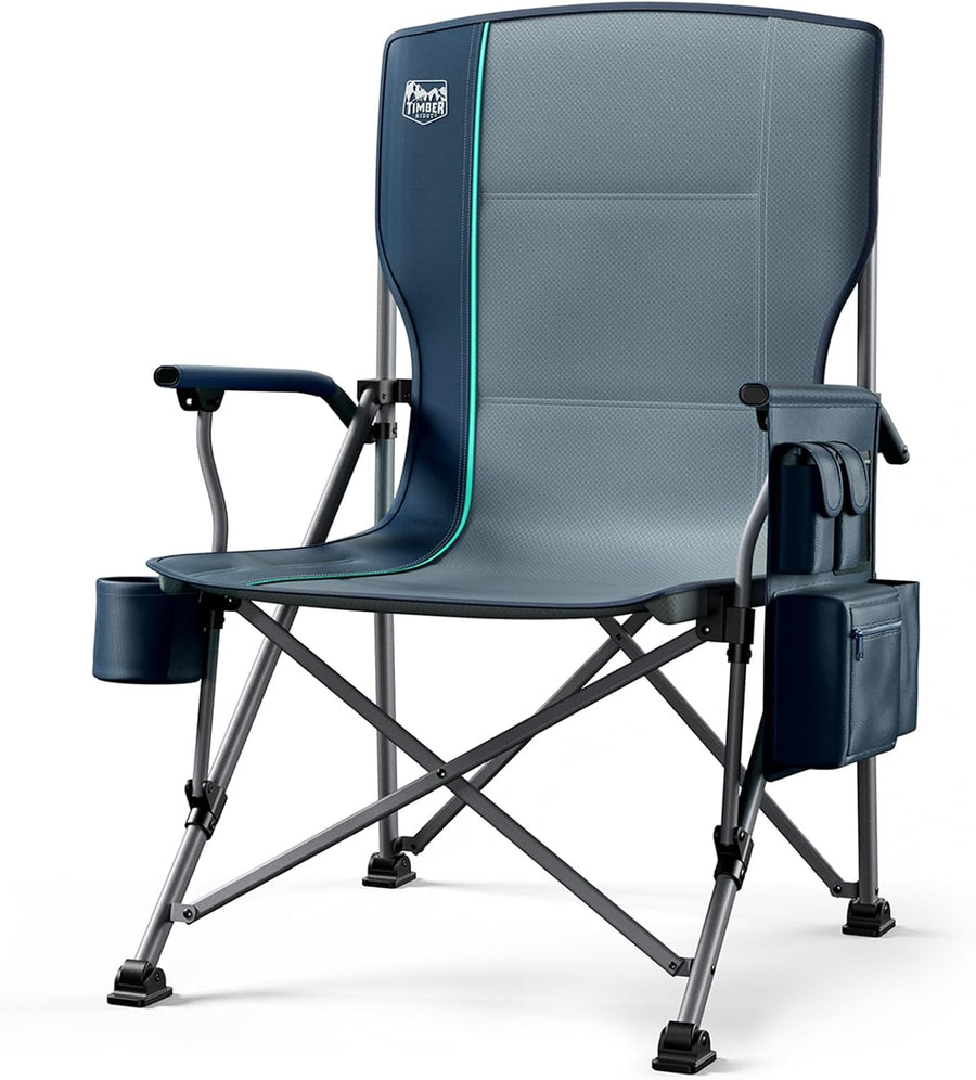 Oversized Camping Chair with Lumbar Support Cooler Pocket Blue