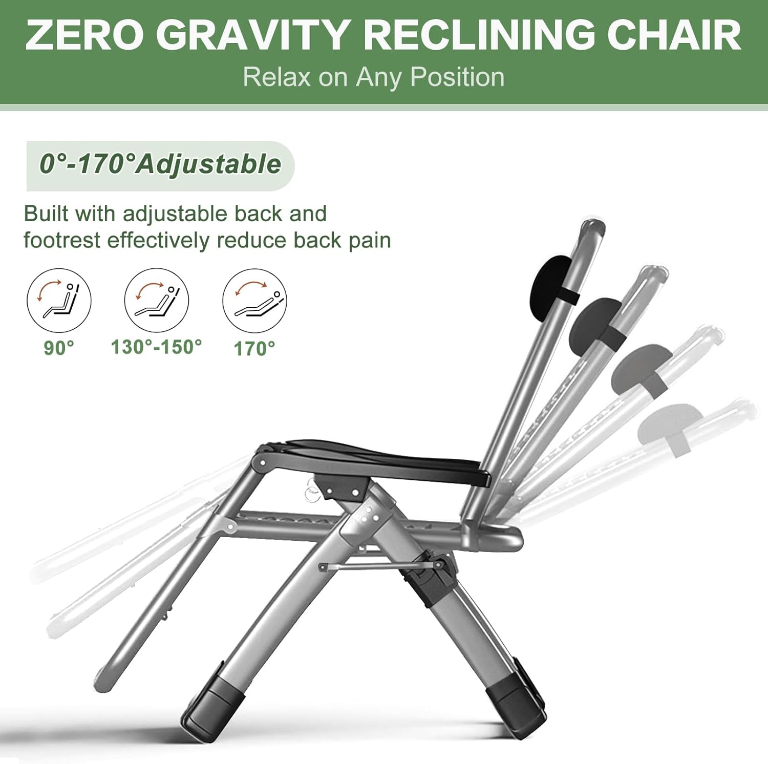 Heavy Duty Zero Gravity Sun Lounger Grey 200KG