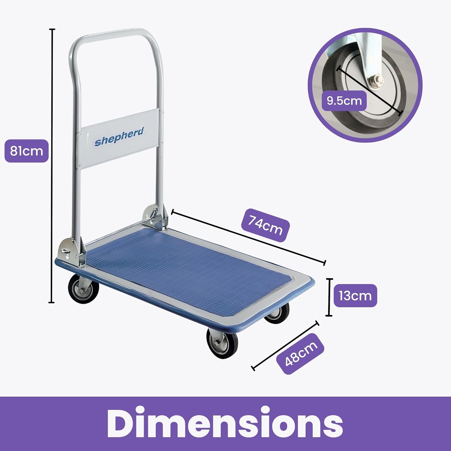 Heavy Duty Folding Platform Trolley 150KG Push Cart Blue