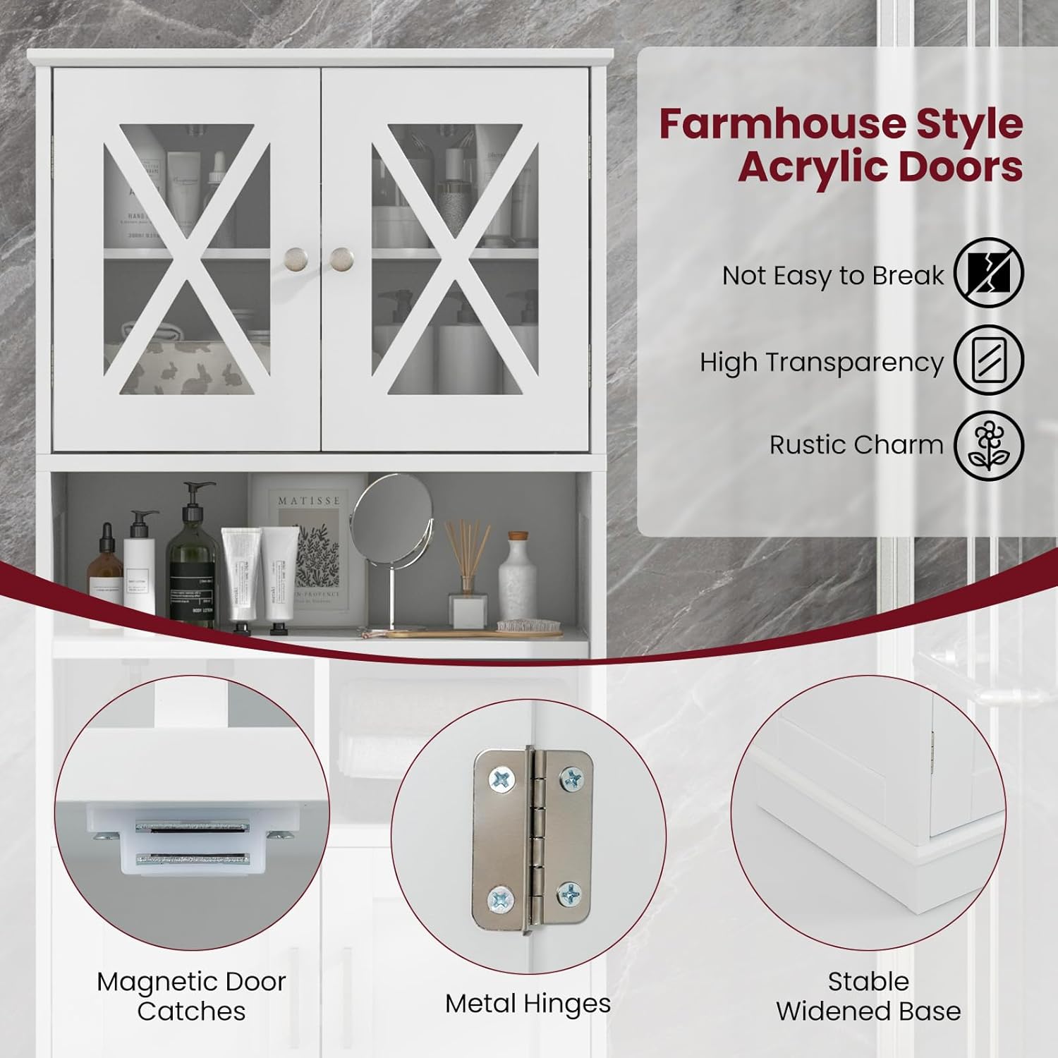 White Tallboy Bathroom Cabinet 4 Door Shelf Storage Unit